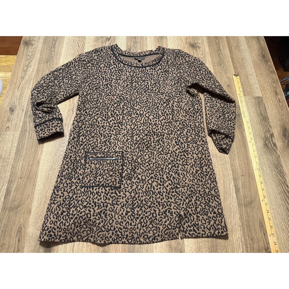 Apropos Dress Women's Size XL Black Brown Cheetah Print Long Sleeve Zip Pocket